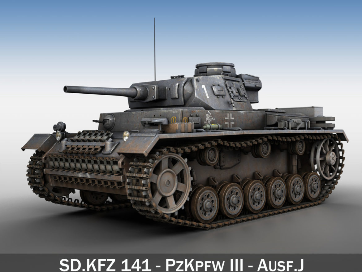 pzkpfw iii – panzer 3 – ausf.j – 1k 3d model lwo lw lws obj c4d 3ds fbx 266444
