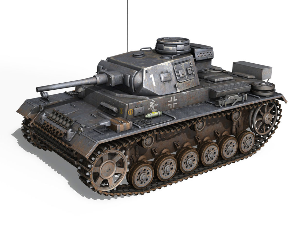 pzkpfw iii – panzer 3 – ausf.j – 1k 3d model lwo lw lws obj c4d 3ds fbx 266446