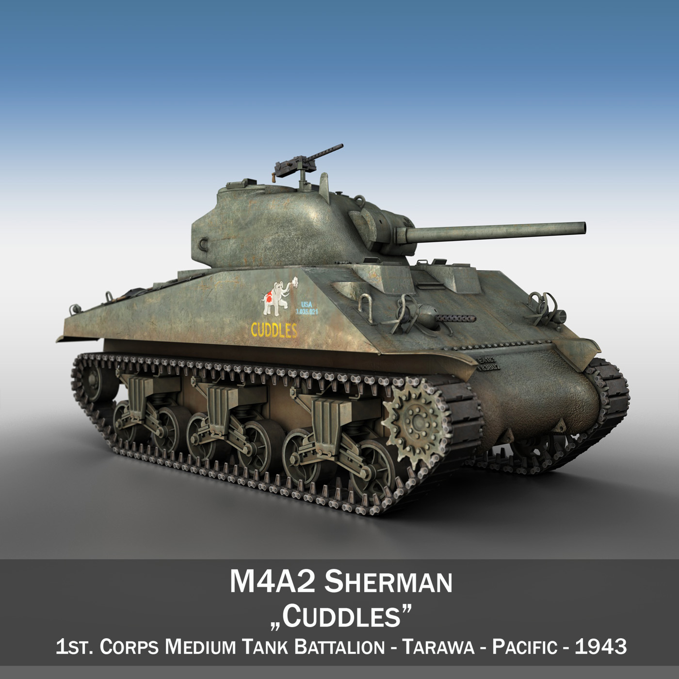 m4a2 sherman – cuddles 3d model 3ds fbx c4d lwo obj 195185