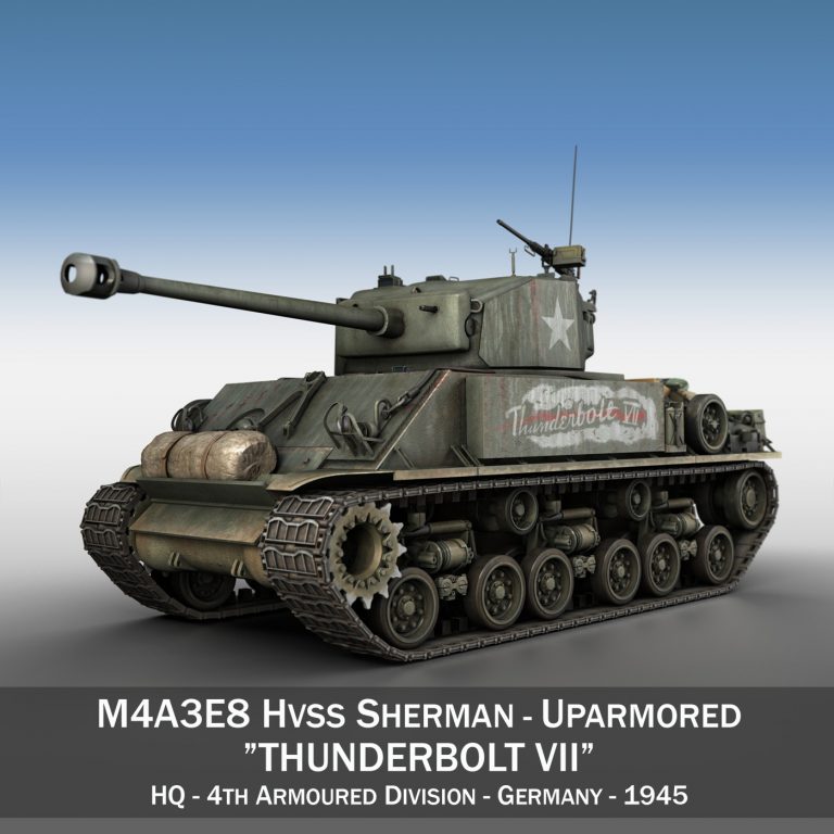 M4A3E8 HVSS Sherman - Thunderbolt VII 3D Model - FlatPyramid