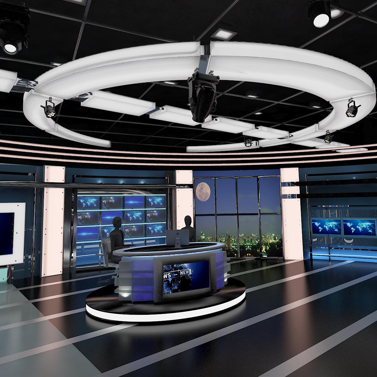 TV Virtual Stage News Room Studio 027 3D Model Buy TV