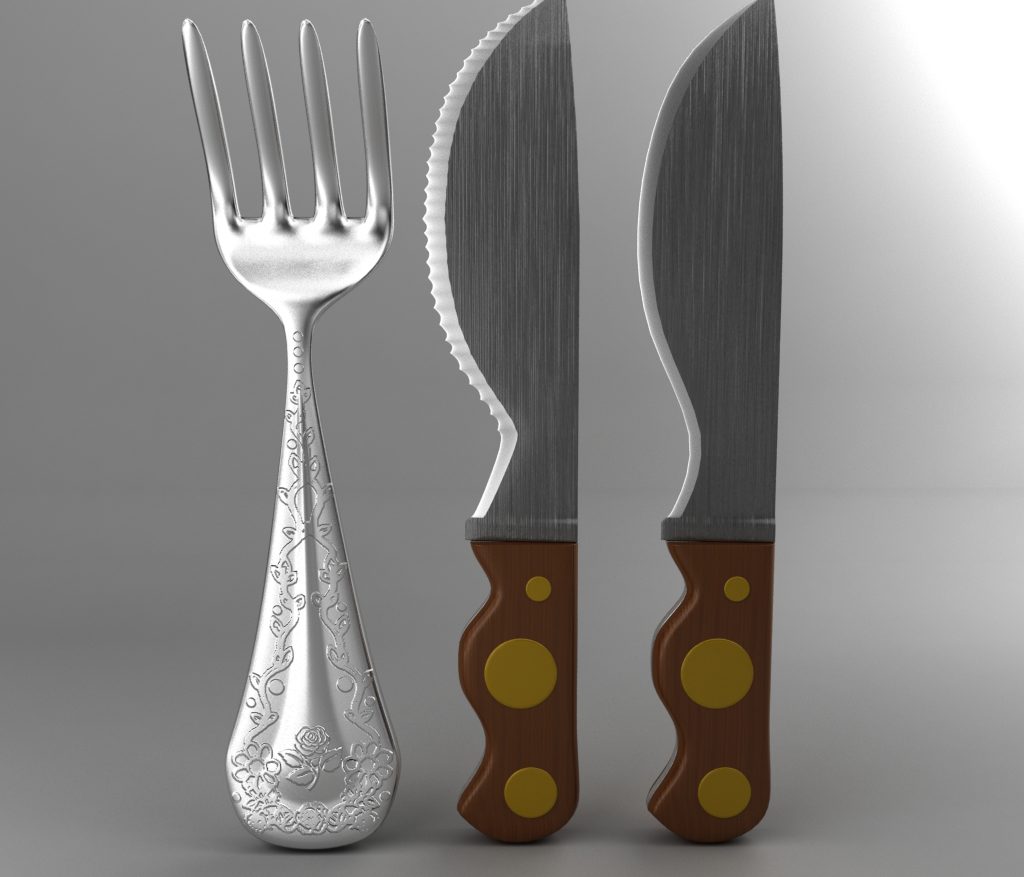 cartoon – fork – knife – toothed knife 3d model 3ds max fbx blend texture obj 218378