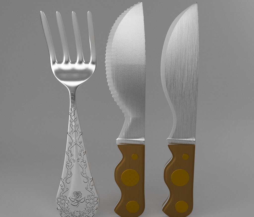 cartoon – fork – knife – toothed knife 3d model 3ds max fbx blend texture obj 218379