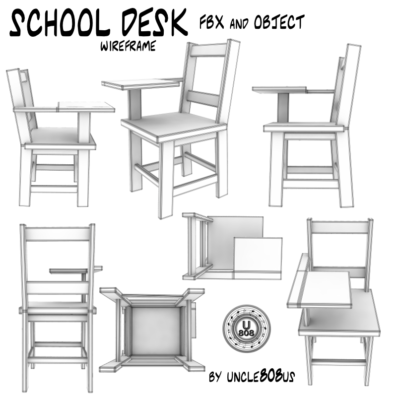 School Desk Fbx Obj 3d Model Flatpyramid