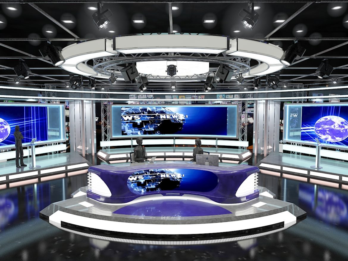 virtual tv studio news set 1 3d model max dxf fbx c4d obj 223284