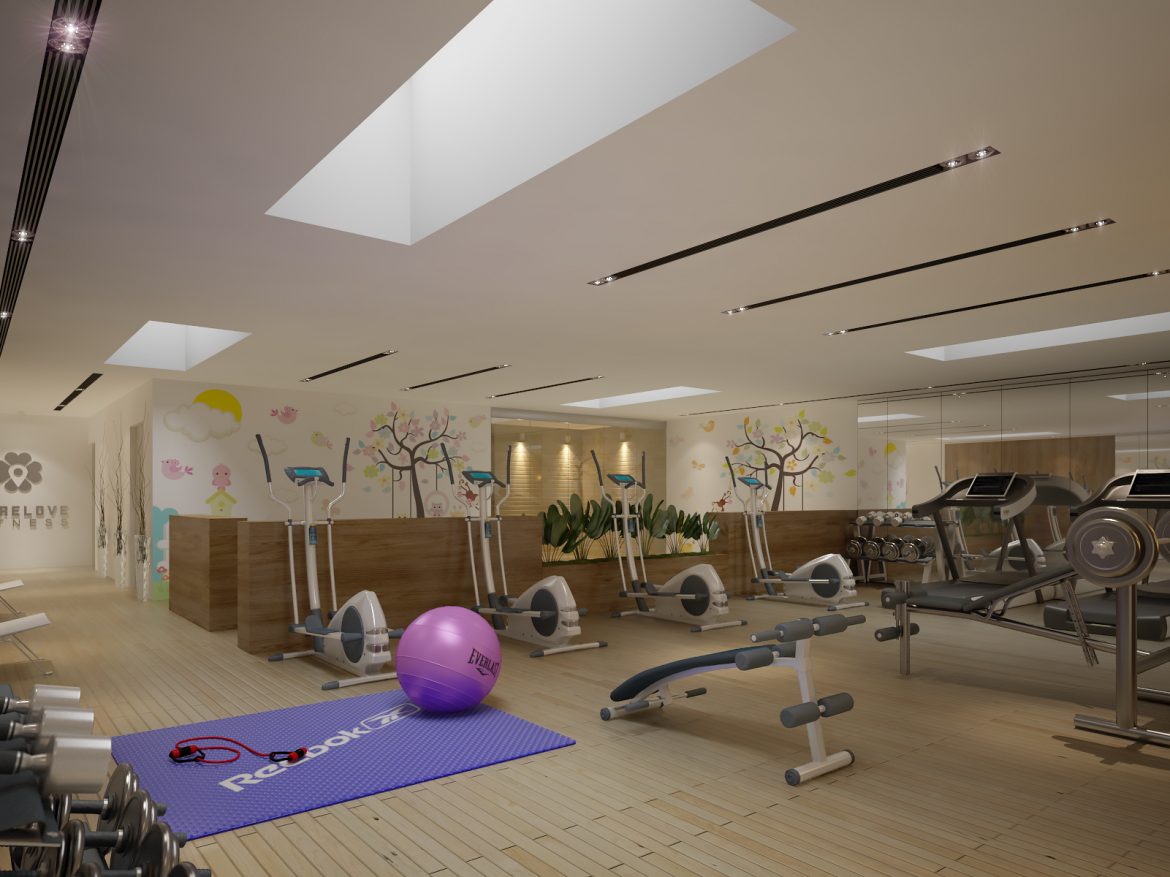 gym fitness interior design idea with kids area 3d model 3ds max dwg fbx c4d obj other 223682