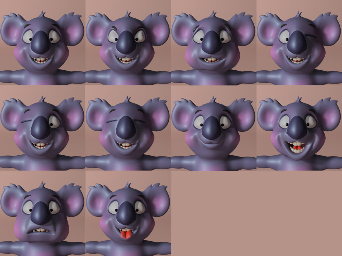 cartoon koala rigged and animated 3d model 3ds max fbx obj stl 263631