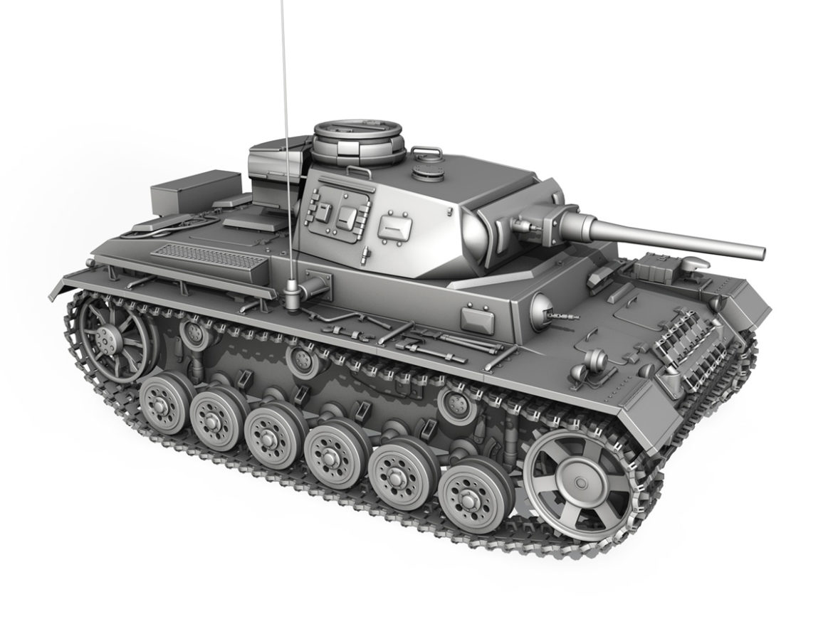 pzkpfw iii – panzer 3 – ausf.j – 1k 3d model lwo lw lws obj c4d 3ds fbx 266454