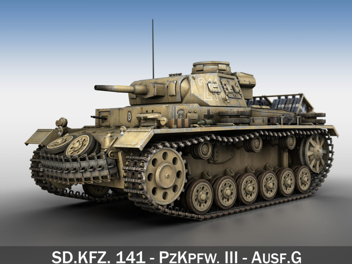 pzkpfw iii – panzer 3 – ausf.g – dak – 211 3d model 3ds c4d fbx lwo lw lws obj 266462