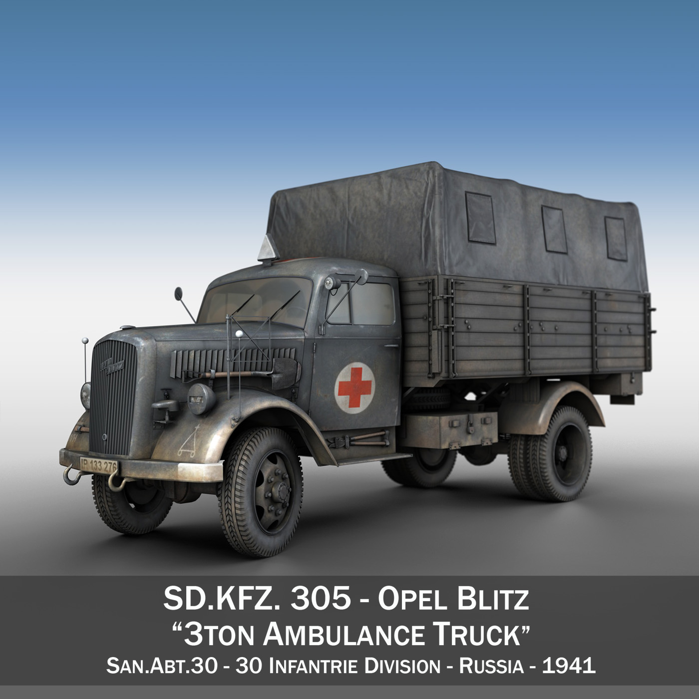 Opel Blitz - Ambulance - SanAbt30 3d Model Army .lw AR VR