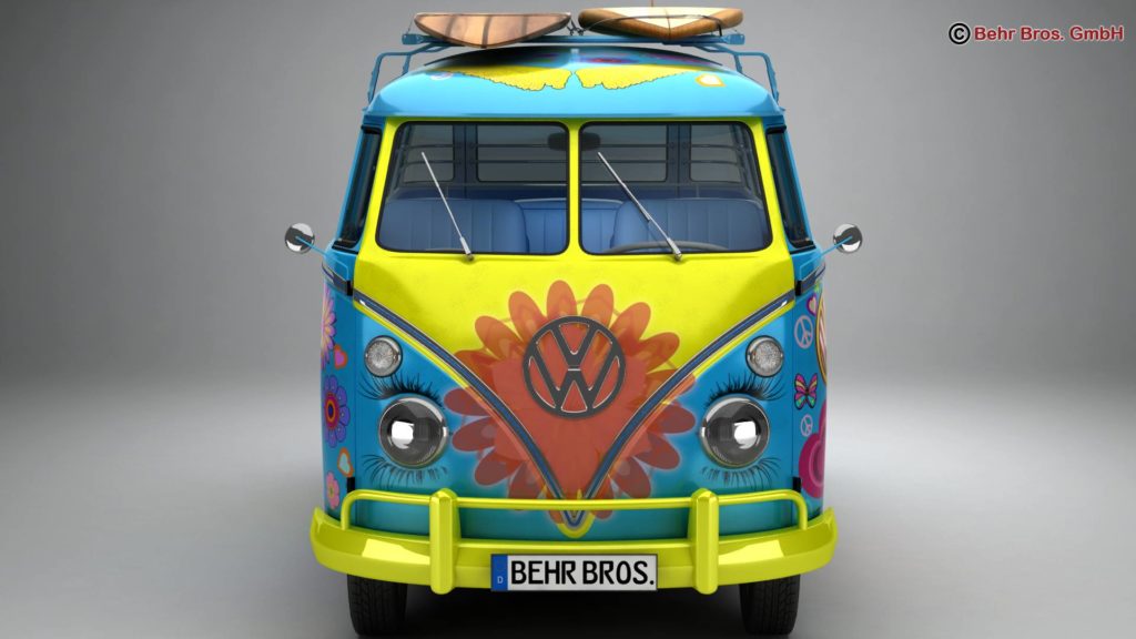 Volkswagen T1 Samba 1963 Hippie Accessories 3D Model - FlatPyramid