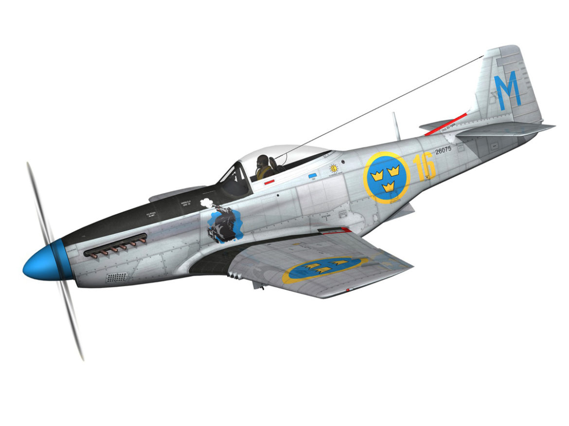north american p-51d mustang – swedisch airforce 3d model fbx c4d lwo obj 268227