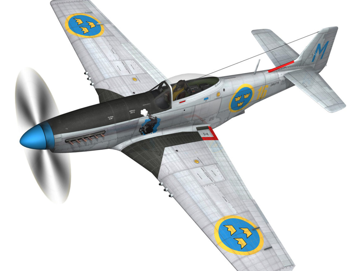 north american p-51d mustang – swedisch airforce 3d model fbx c4d lwo obj 268228