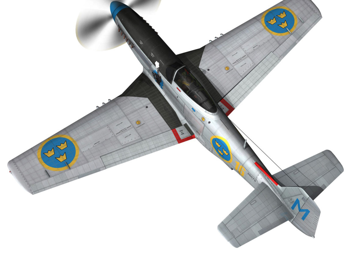 north american p-51d mustang – swedisch airforce 3d model fbx c4d lwo obj 268230