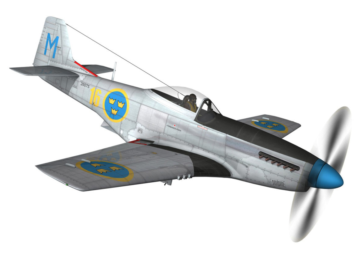 north american p-51d mustang – swedisch airforce 3d model fbx c4d lwo obj 268232