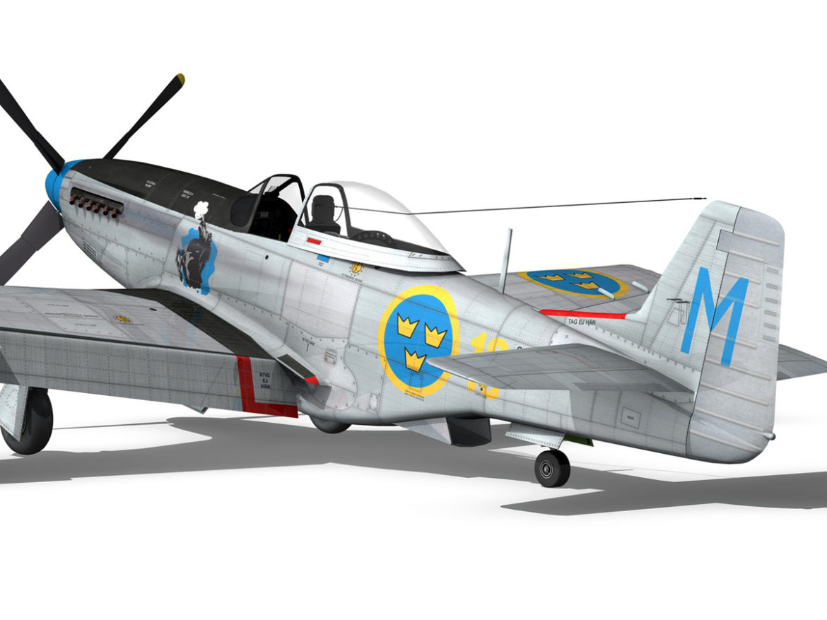 north american p-51d mustang – swedisch airforce 3d model fbx c4d lwo obj 268238