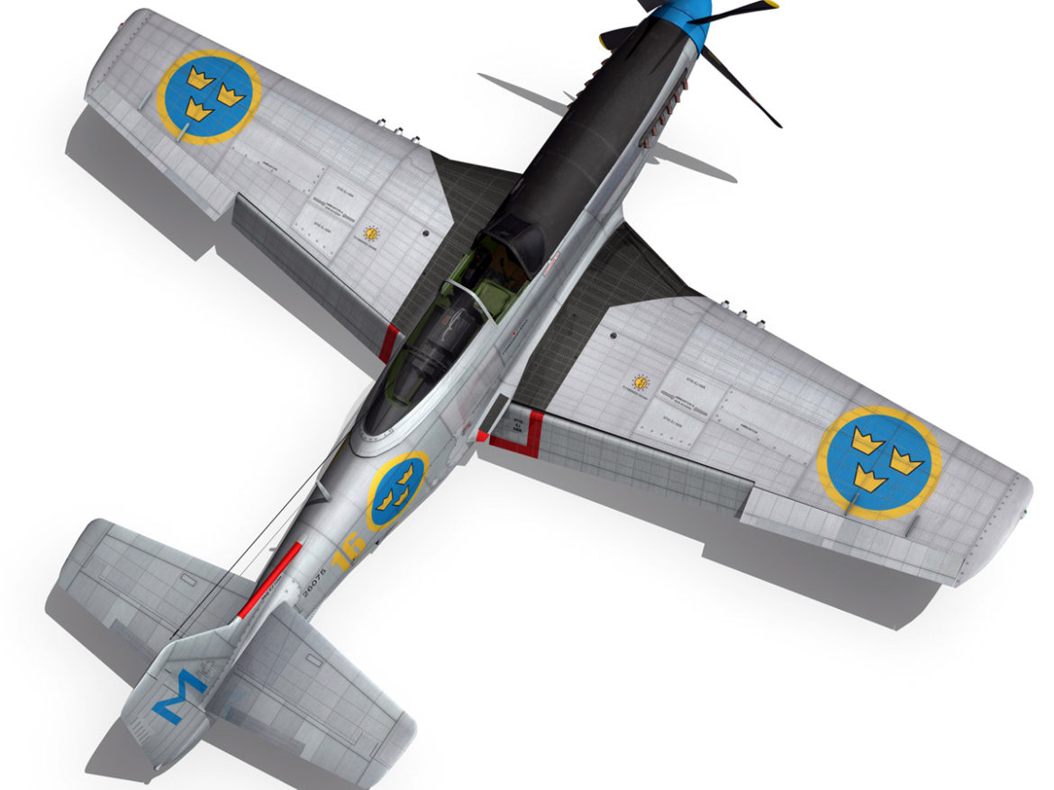 north american p-51d mustang – swedisch airforce 3d model fbx c4d lwo obj 268239
