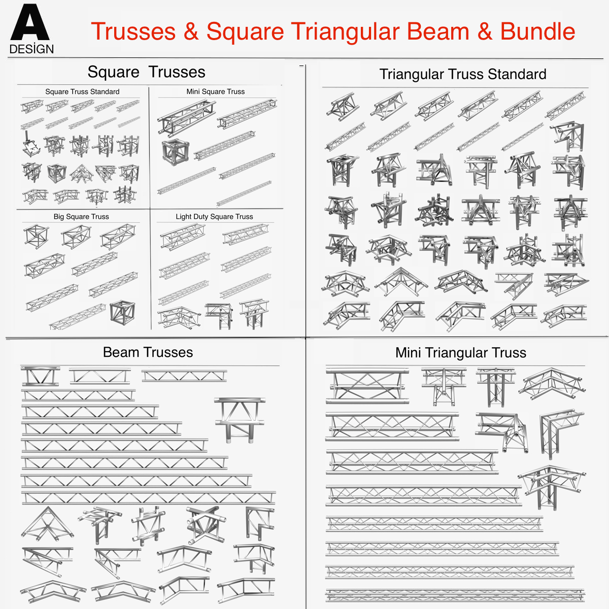 square triangular beam collection 170 modular 3d model 3ds max dxf fbx c4d dae  texture obj 268349