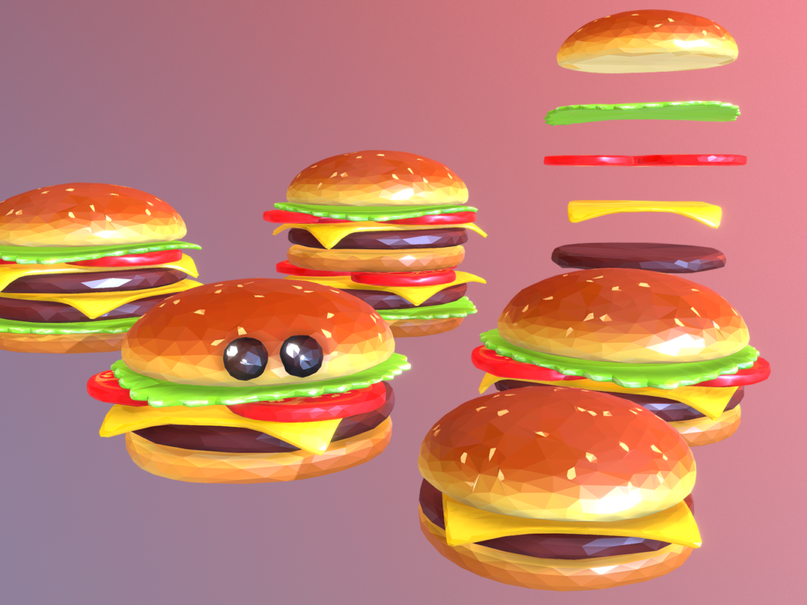 lowpolyart burger cheeseburger constructor 3d model 3ds max fbx jpeg jpg ma mb texture obj 269550