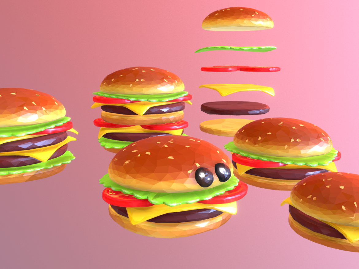 lowpolyart burger cheeseburger constructor 3d model 3ds max fbx jpeg jpg ma mb texture obj 269551