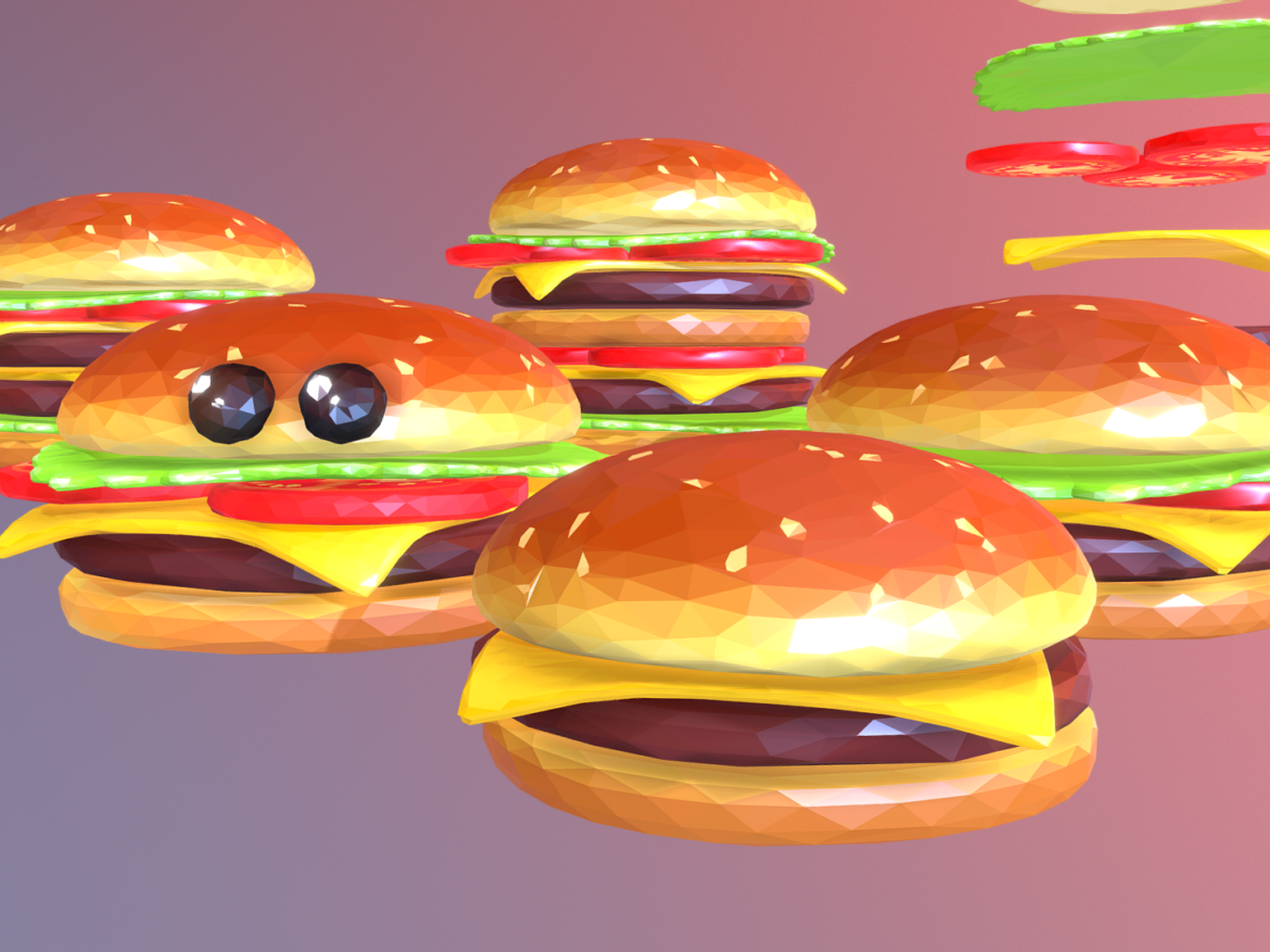 lowpolyart burger cheeseburger constructor 3d model 3ds max fbx jpeg jpg ma mb texture obj 269553