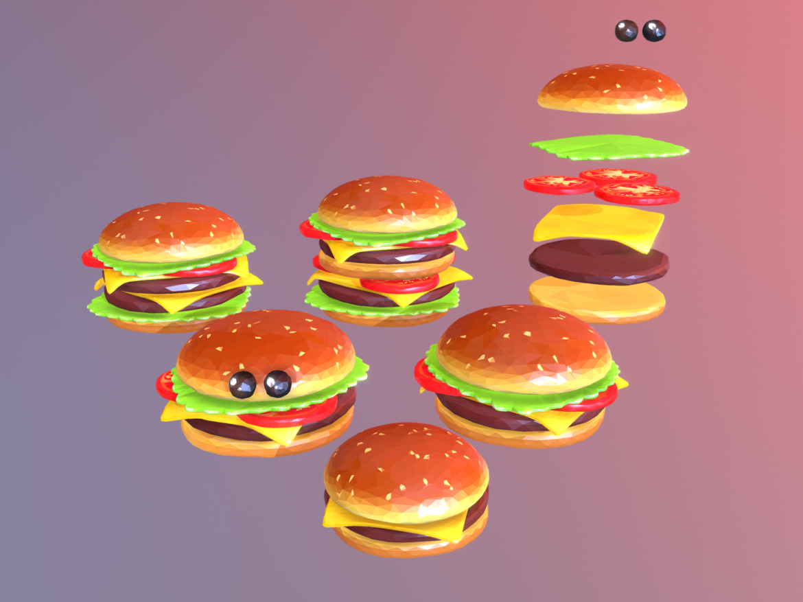lowpolyart burger cheeseburger constructor 3d model 3ds max fbx jpeg jpg ma mb texture obj 269559