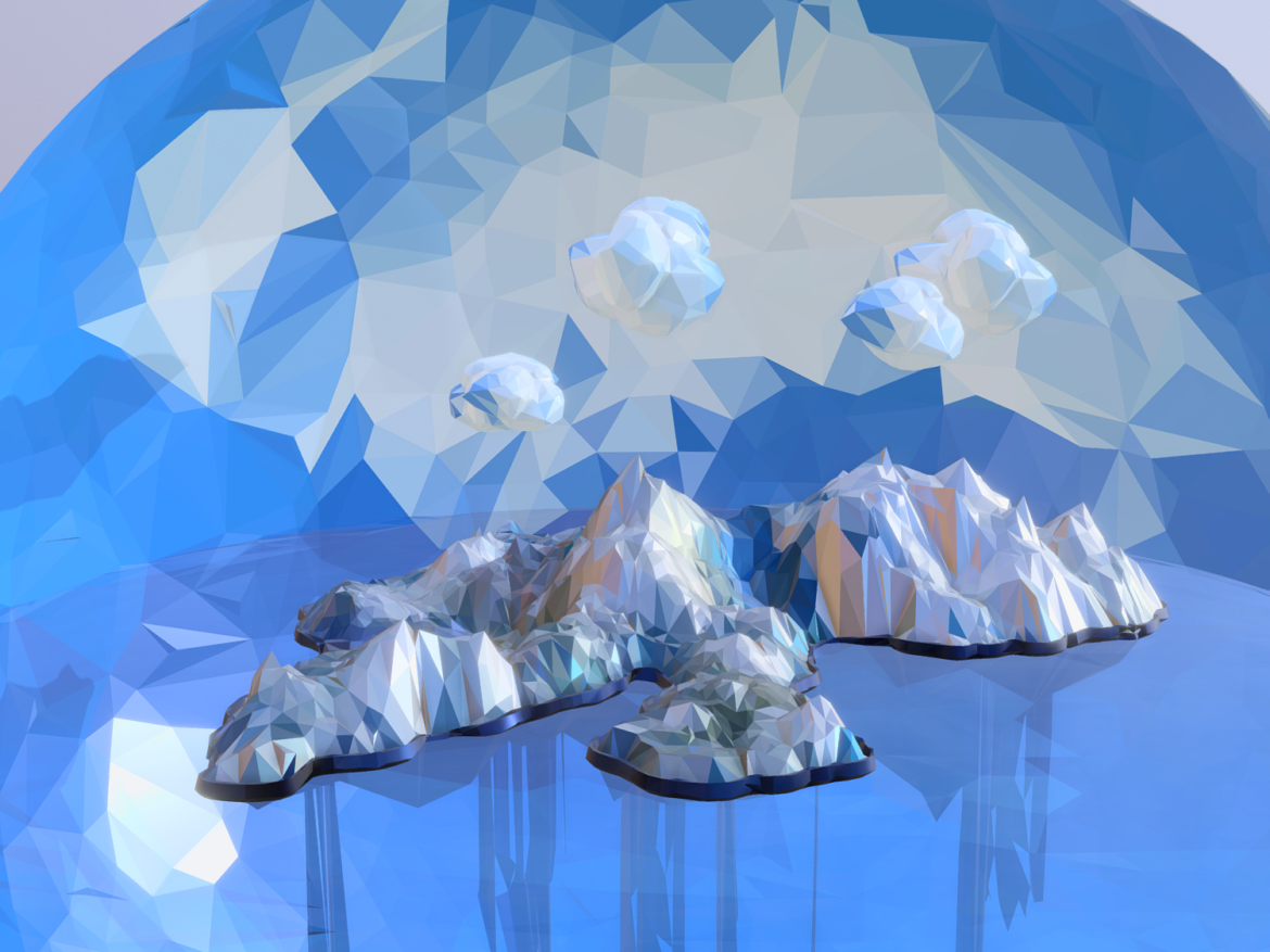 low polygon art snow island mountain waterfall 3d model 3ds max fbx ma mb obj 269708