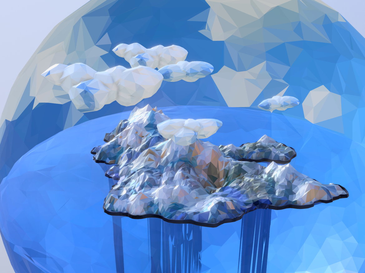low polygon art snow island mountain waterfall 3d model 3ds max fbx ma mb obj 269711