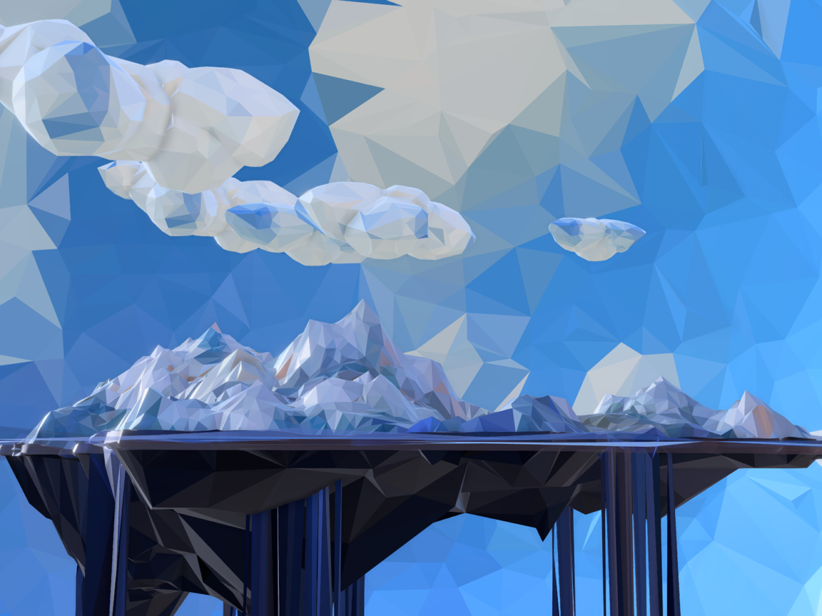low polygon art snow island mountain waterfall 3d model 3ds max fbx ma mb obj 269717