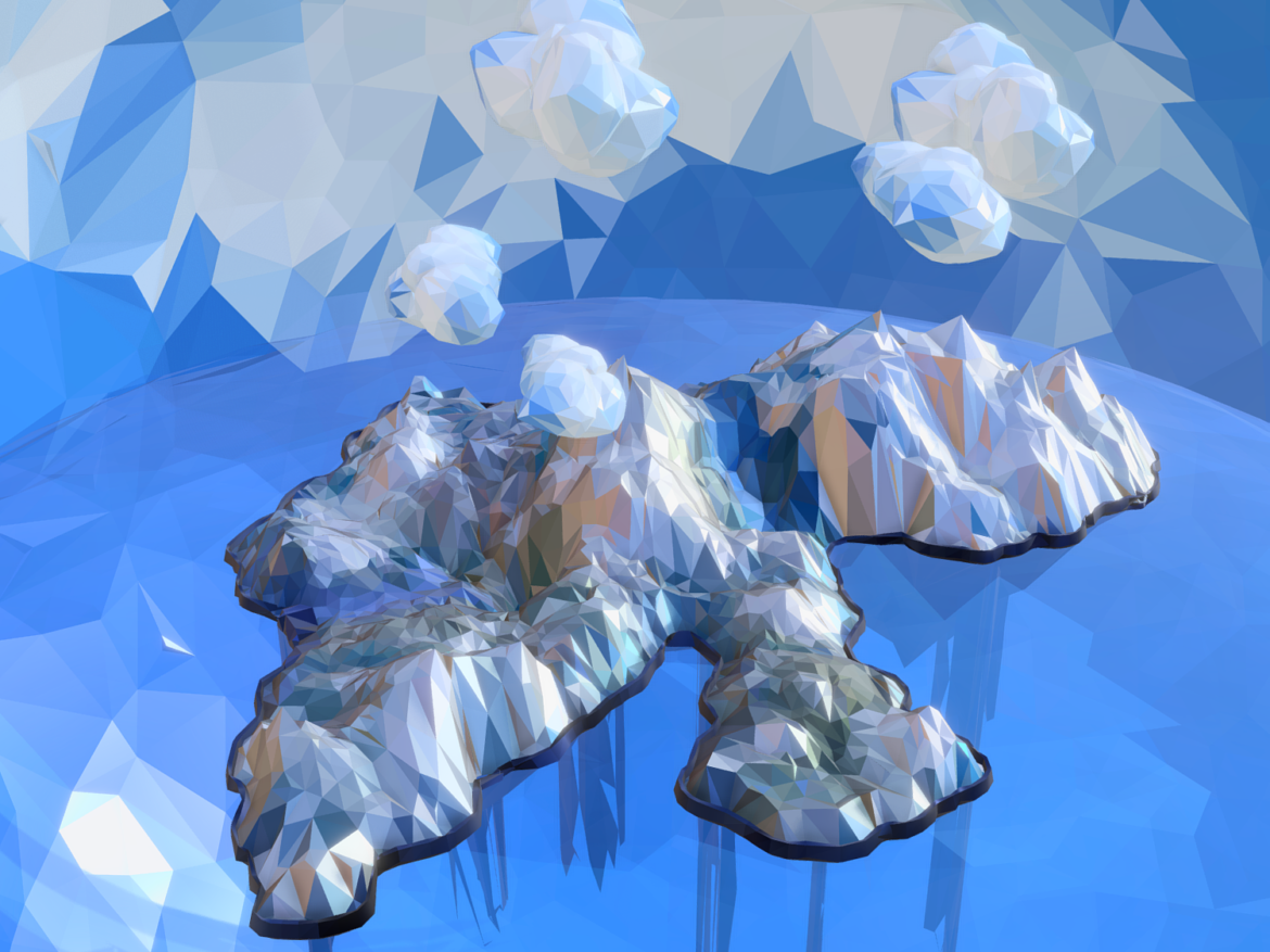 low polygon art snow island mountain waterfall 3d model 3ds max fbx ma mb obj 269726