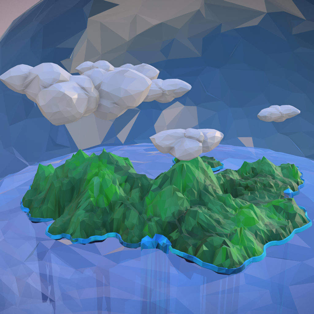 Polygon Art Green Waterfall Island Mountain model 3D Model - FlatPyramid