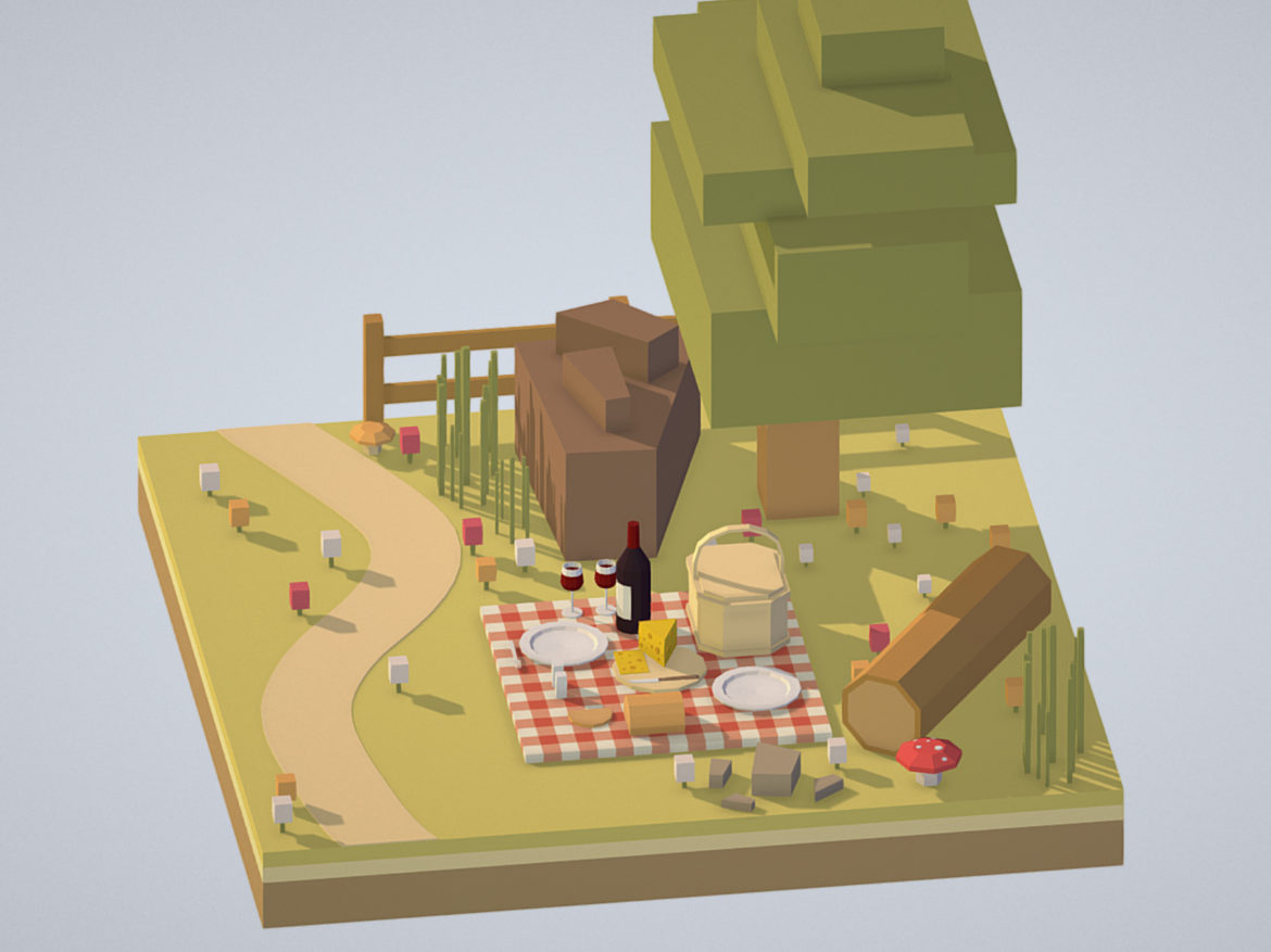 picnic with cheese and wine under a tree 3d model 3ds max fbx ma mb obj 271080