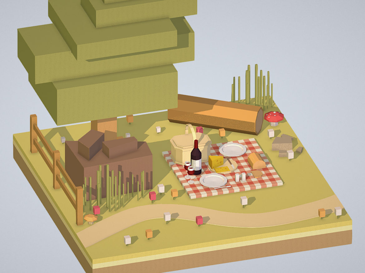 picnic with cheese and wine under a tree 3d model 3ds max fbx ma mb obj 271083