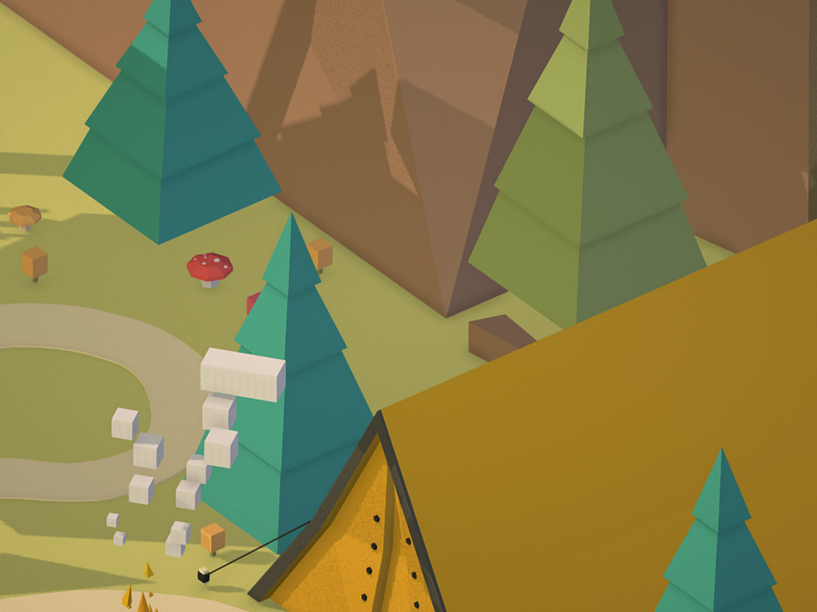 isometric campsite near a river mountain 3d model 3ds max fbx ma mb png obj 271130