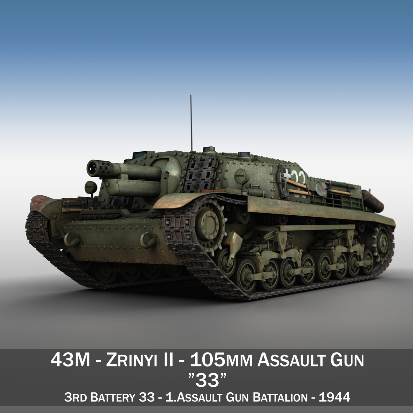 43m zrinyi ii – assault gun – 3rd battery 33 3d model 3ds fbx c4d lwo obj 278122