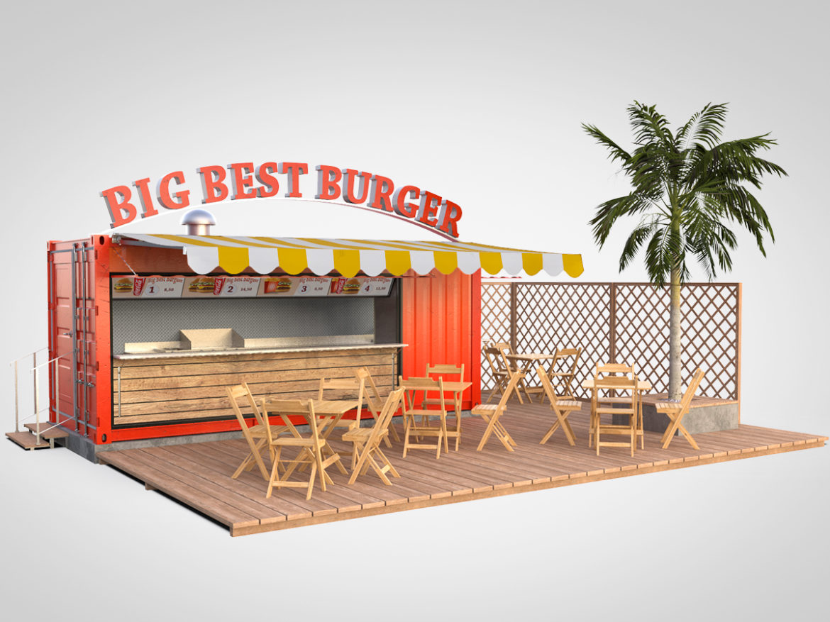 shipping container food stand 3d model max fbx ma mb texture obj 278558