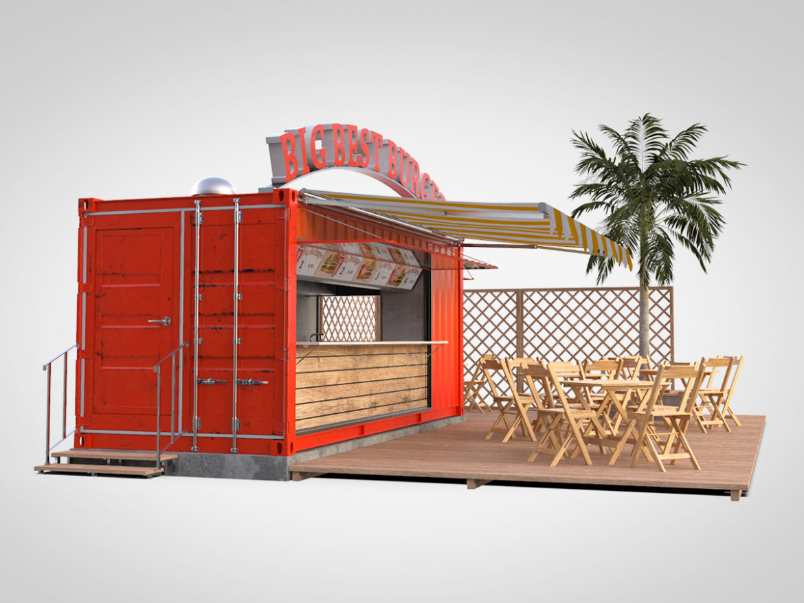 shipping container food stand 3d model max fbx ma mb texture obj 278559