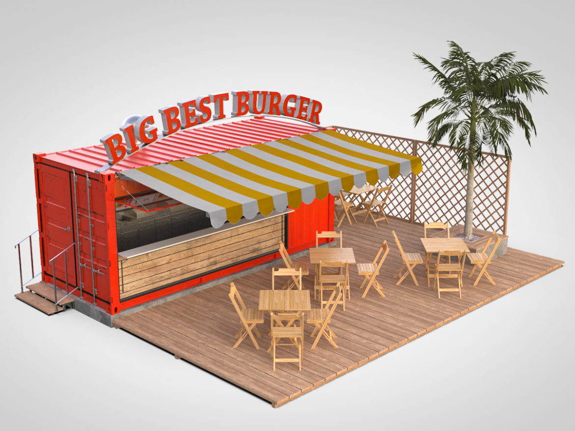 shipping container food stand 3d model max fbx ma mb texture obj 278561