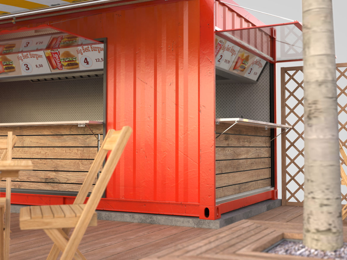 shipping container food stand 3d model max fbx ma mb texture obj 278562