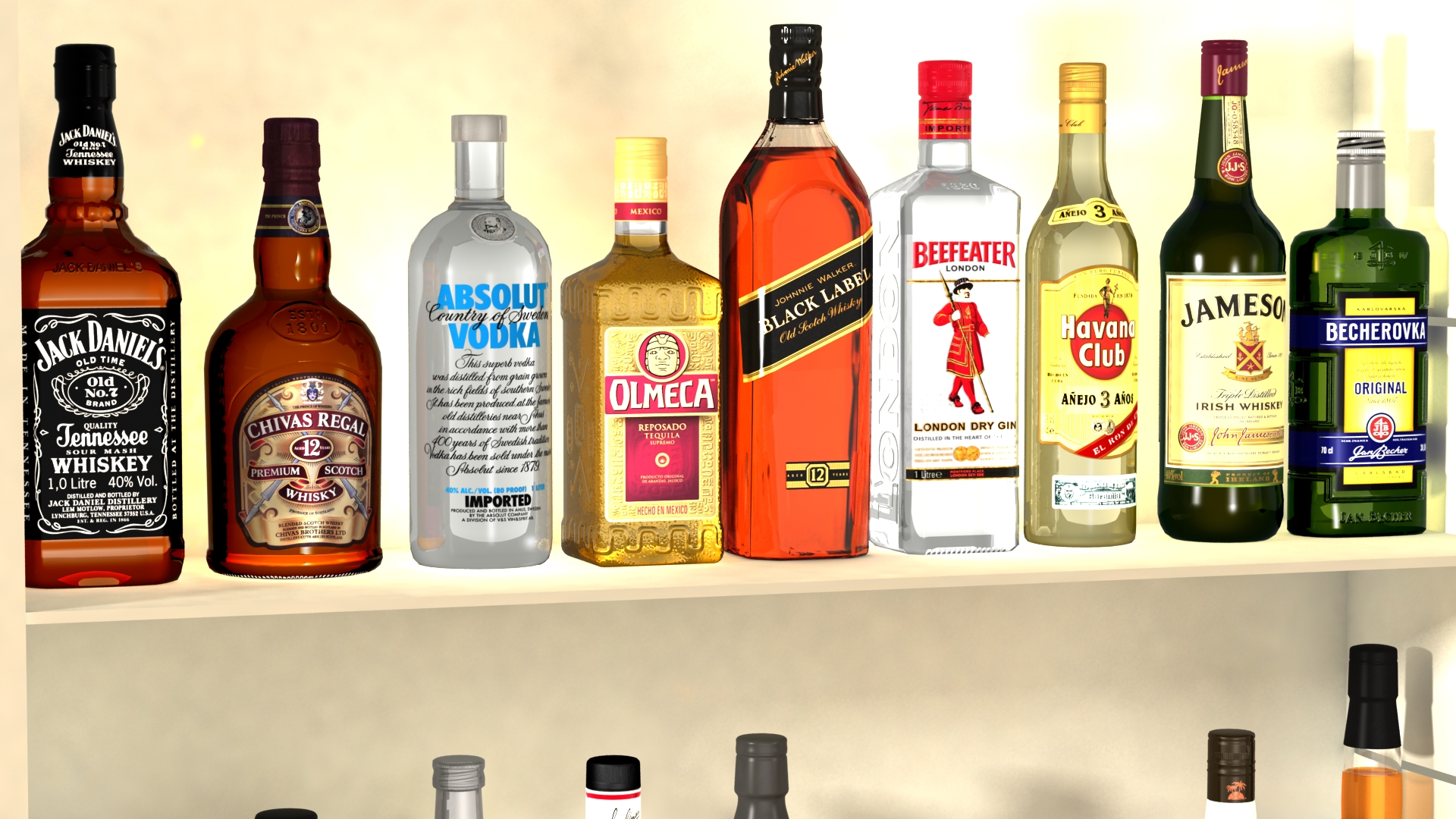Liquor Bottles With Bar Unit Interior VR/AR Ready 3D Model