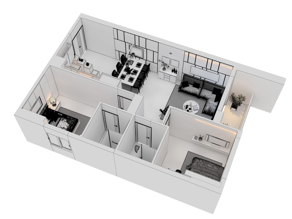 cutaway apartment full furnitures modern design 3d model max 279964