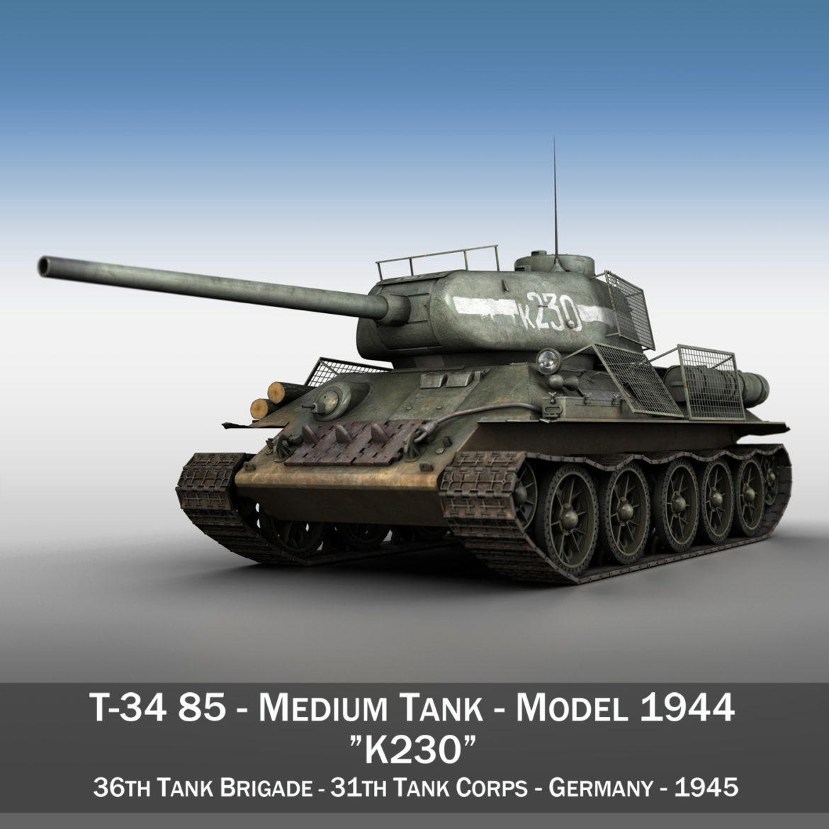 t-34 85 – soviet medium tank – k230 3d model 3ds c4d lwo obj 294216