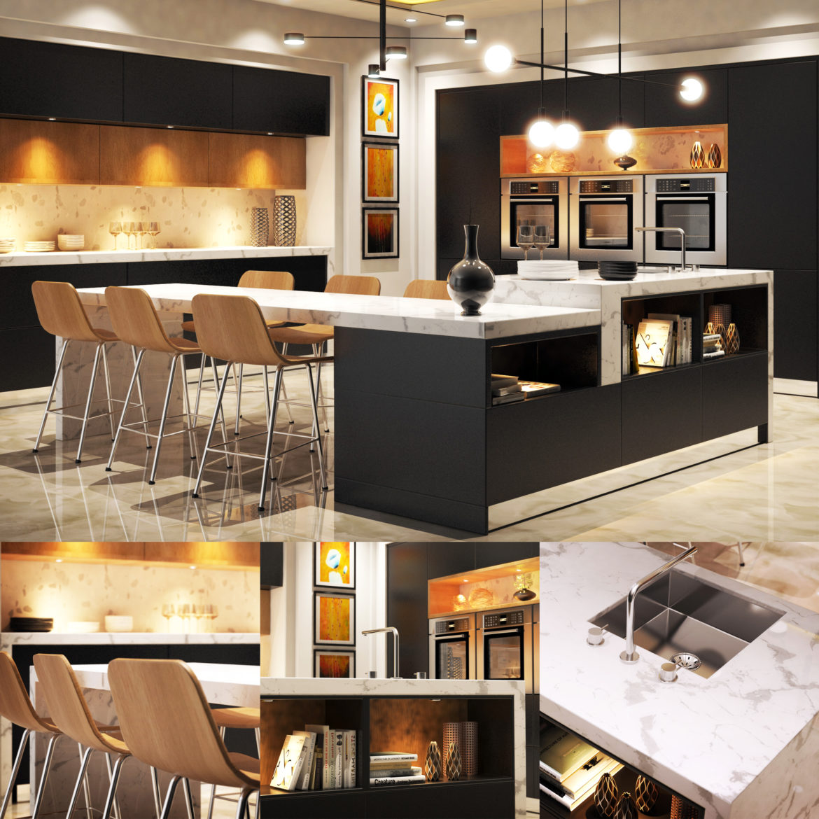 modern kitchen 3d model 3ds max obj 296500
