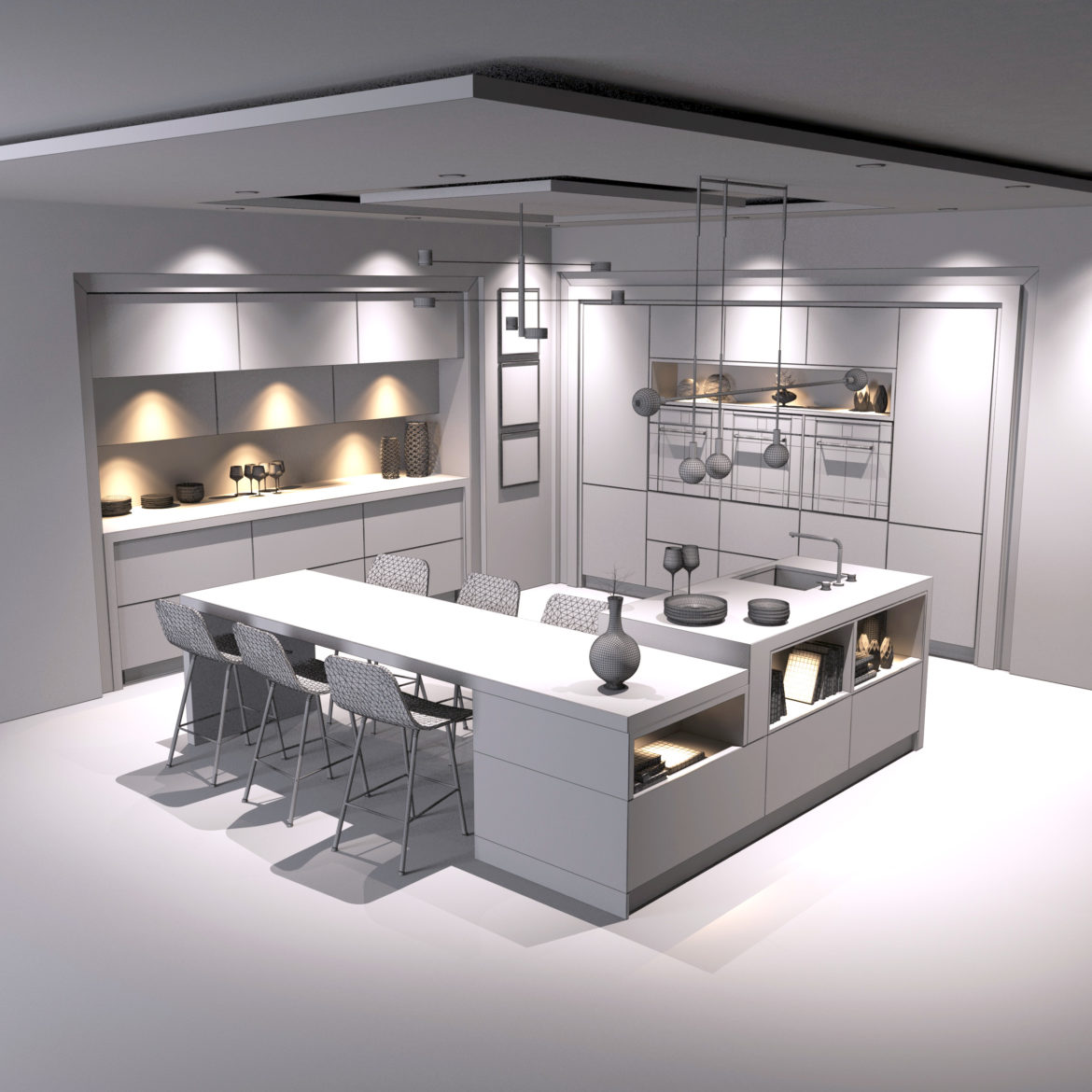 modern kitchen 3d model 3ds max obj 296502