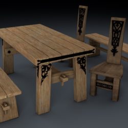medieval table, bench, chair set 3d model 3ds fbx c4d obj 296633