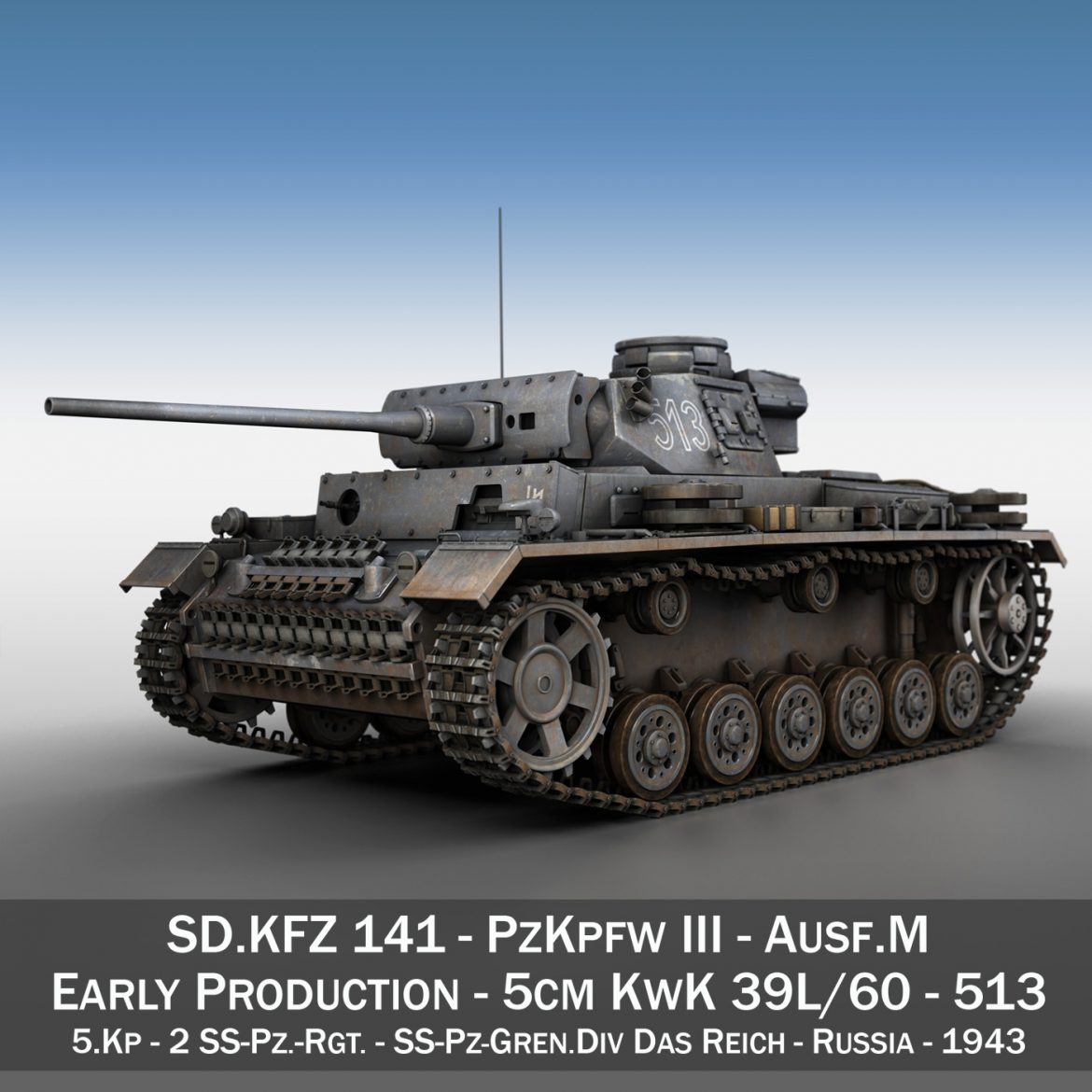 pzkpfw iii – panzer 3 – ausf.m – 513 3d model 3ds fbx c4d lwo obj 297887