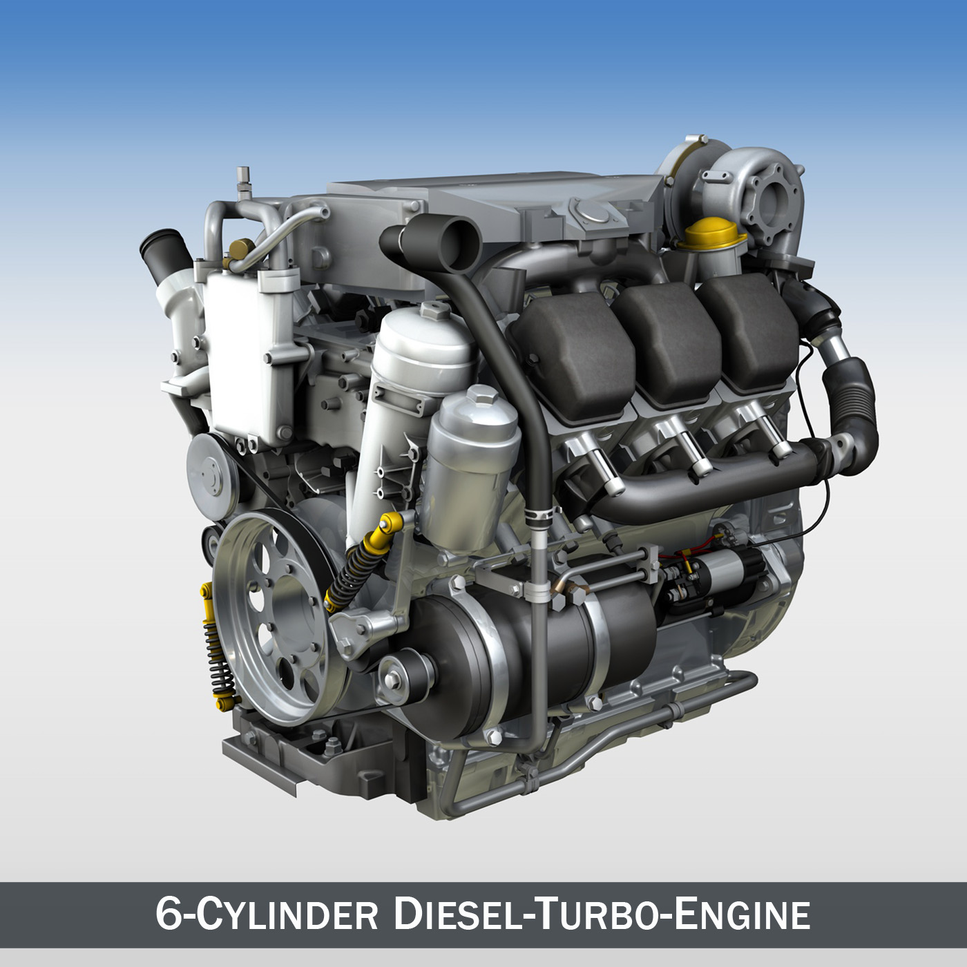 Diesel Turbo - 6-cylinder Engine 3D Model - FlatPyramid