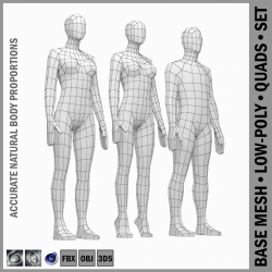 male and female low poly base mesh in rest pose 3d model 3ds max fbx c4d ma mb obj 301230