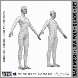 female and male base mesh in a-pose 3d model 3ds max dxf dwg fbx c4d dae ma mb  obj 301392