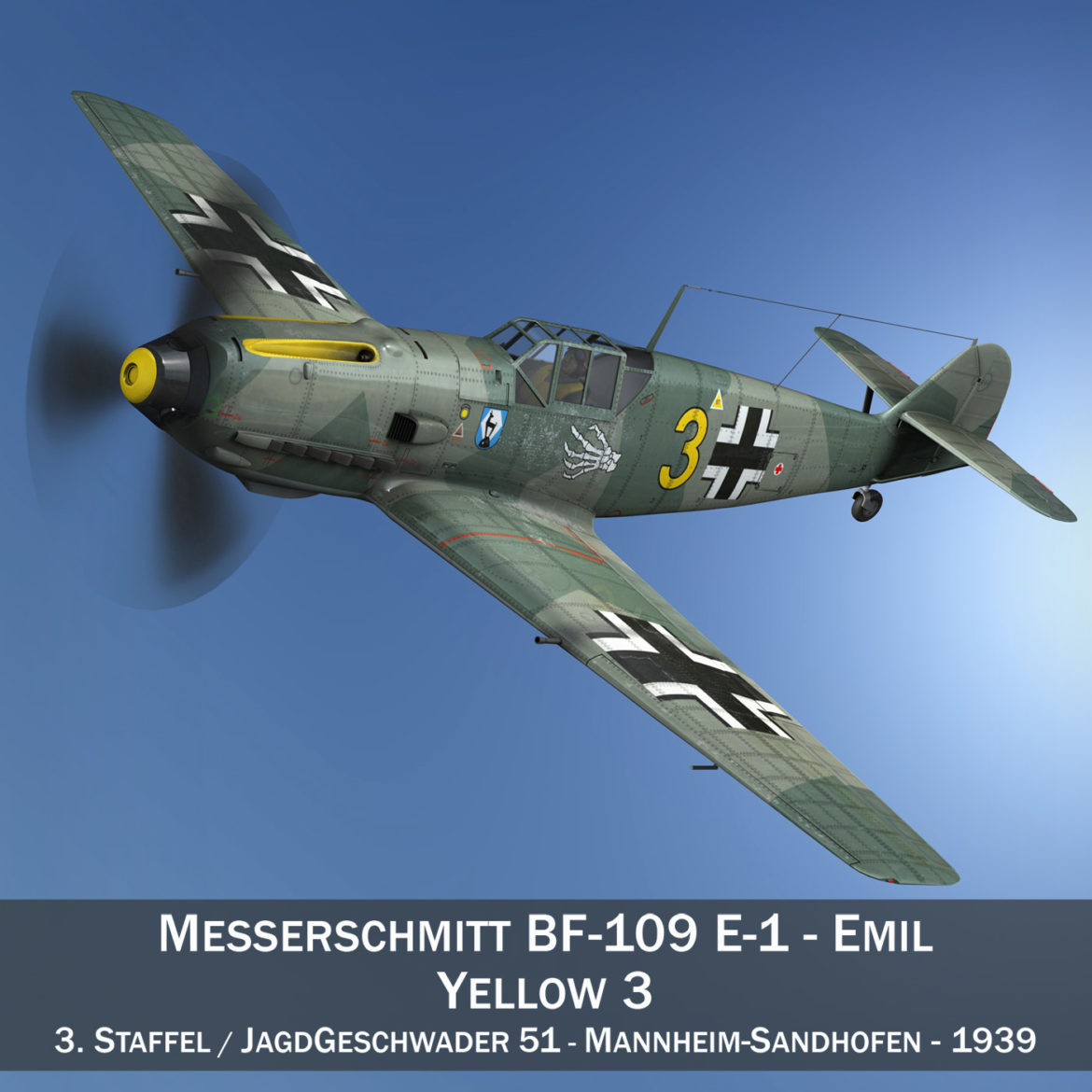 messerschmitt – bf-109 e – yellow 3 3d model 3ds c4d fbx lwo lw lws obj 305029